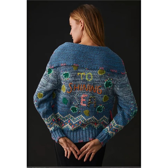 Anthropologie Sweaters - Anthropologie Save the Whales Sweater Blue Zip Cardigan‎ Wendy Wurtzburger